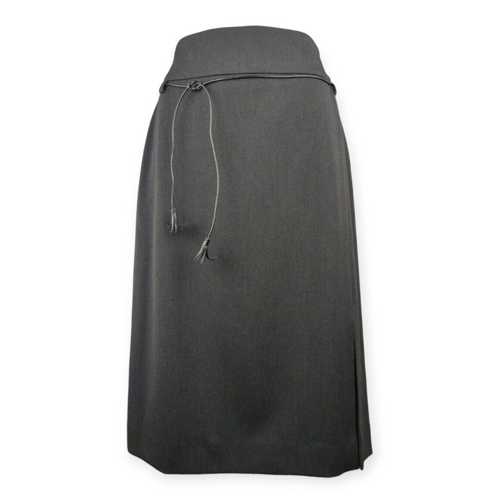 ETCETERA Gray Pencil Skirt Slit Leather Accent Tie Stretch Career M 10